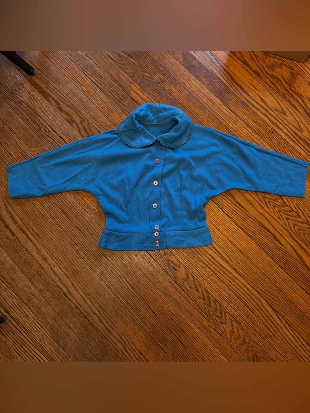 Teal Button-Front Knit Top with Scallop Collar